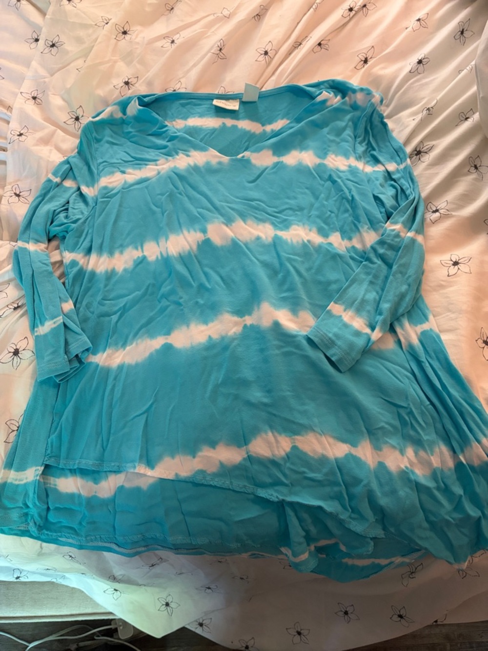 Chicos Blue and White Tie-Dye‎ Women’s V-Neck Top